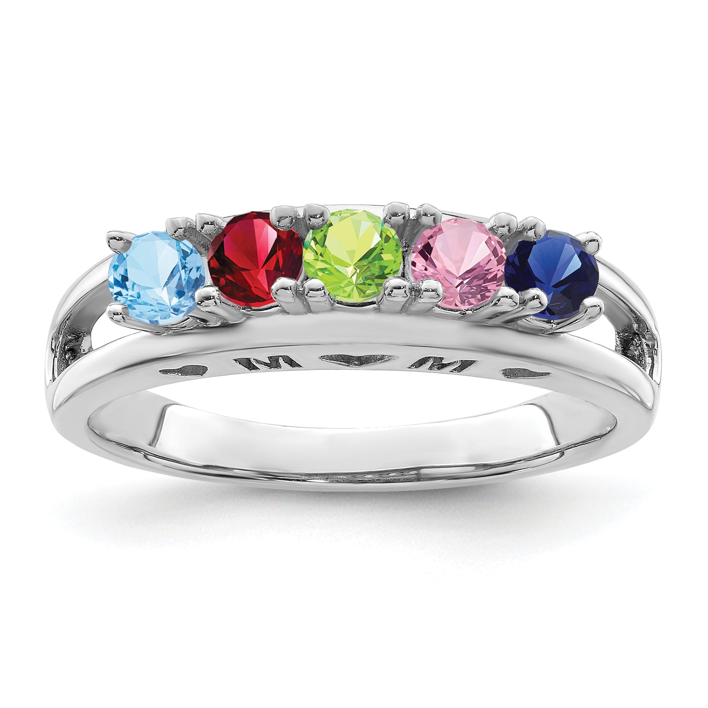 Sterling Silver Rhodium plated 3mm Synthetic Family Jewelry Ring