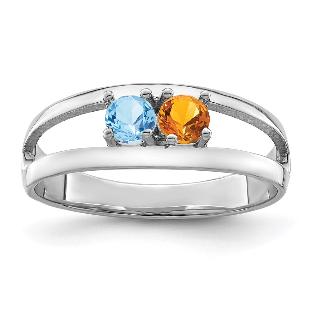 Sterling Silver Rhodium plated Synthetic 2 Stone Mother's Ring