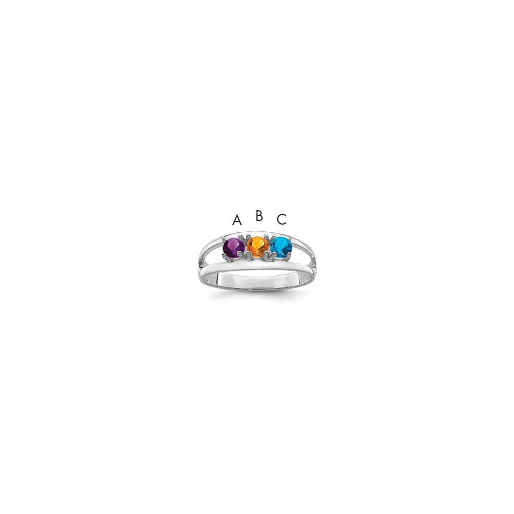 Sterling Silver Rhodium plated Synthetic 3 Stone Mother's Ring