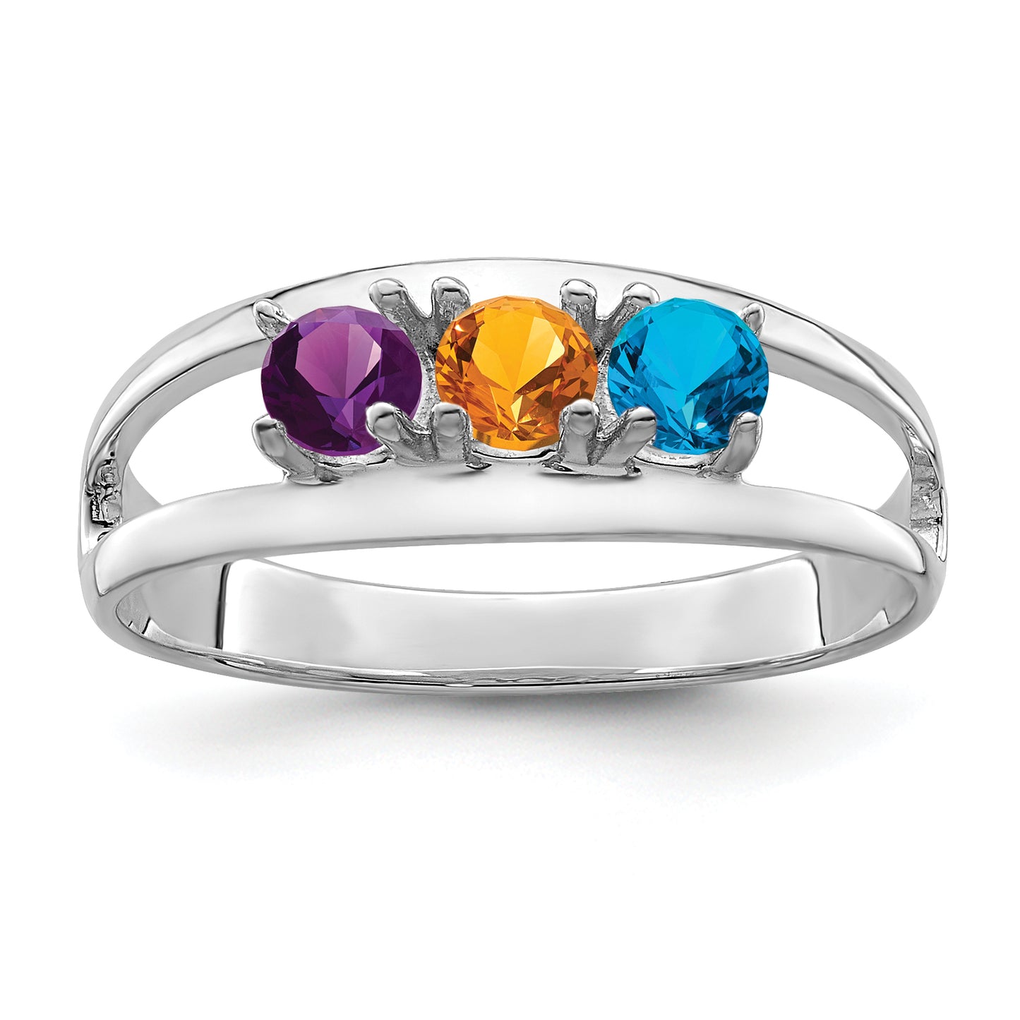 Sterling Silver Rhodium plated Synthetic 3 Stone Mother's Ring