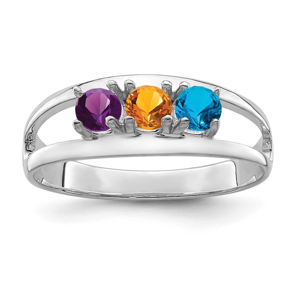 Sterling Silver Rhodium plated Synthetic 3 Stone Mother's Ring