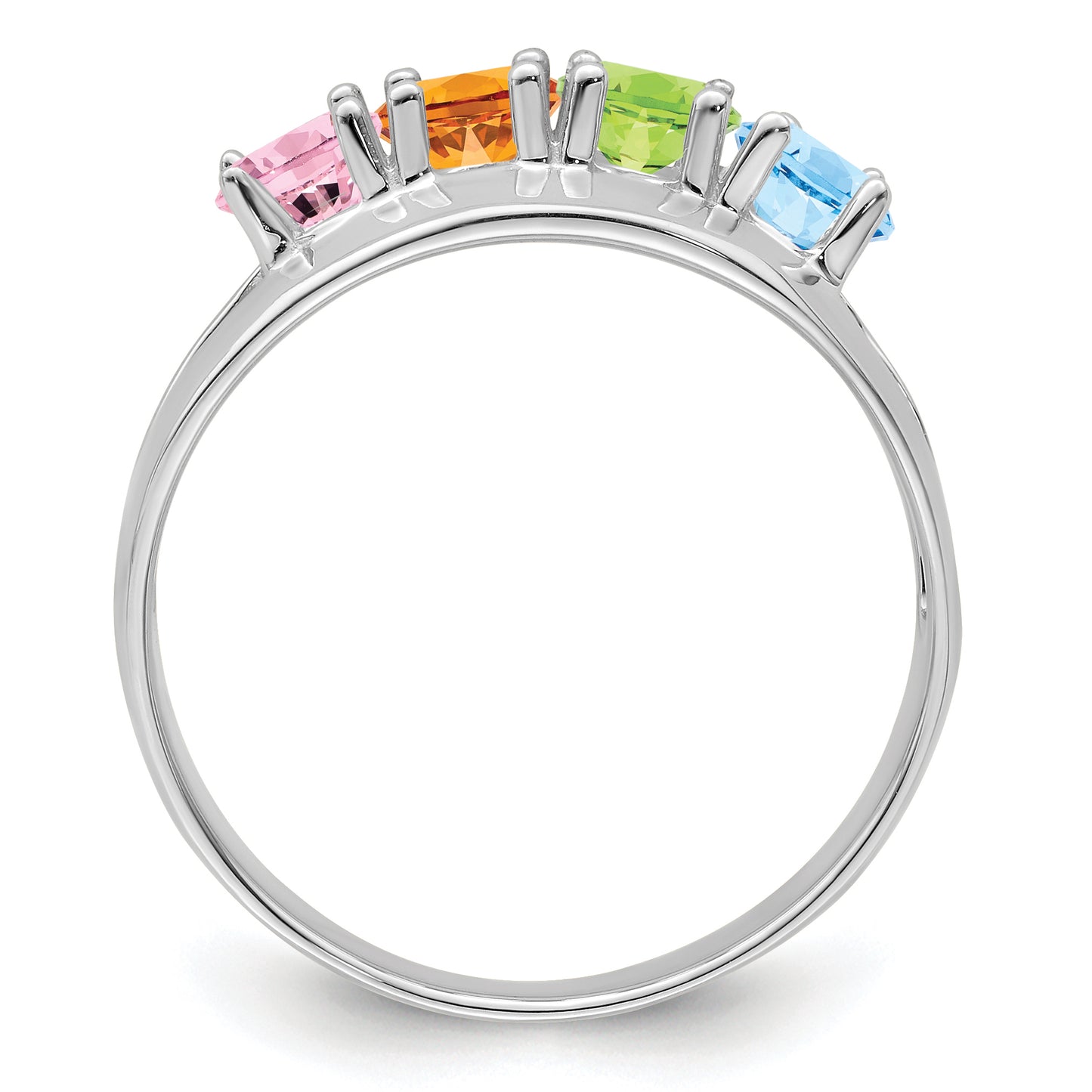 Sterling Silver Rhodium plated Synthetic 4 Stone Mother's Ring