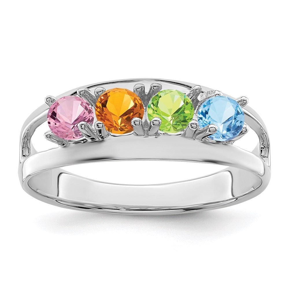 Sterling Silver Rhodium plated Synthetic 4 Stone Mother's Ring