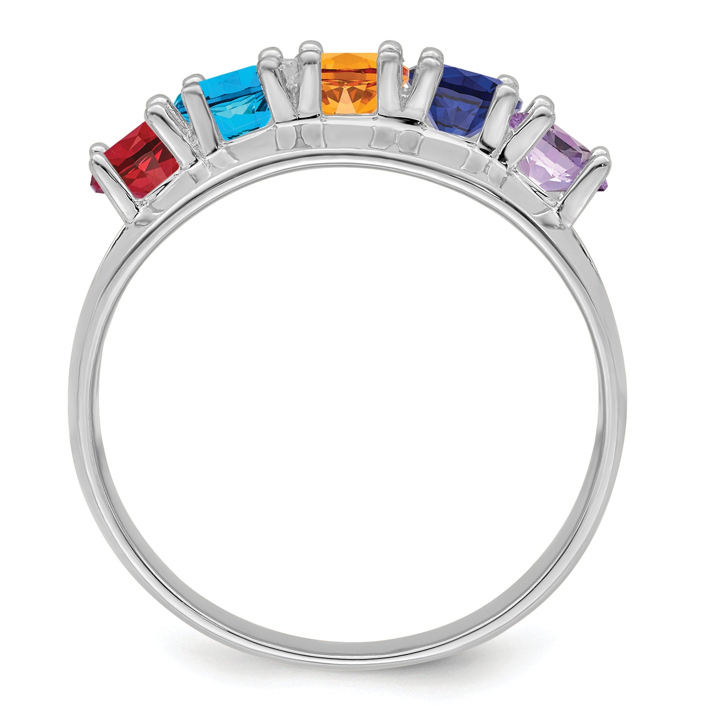 Sterling Silver Rhodium plated Synthetic 5 Stone Mother's Ring