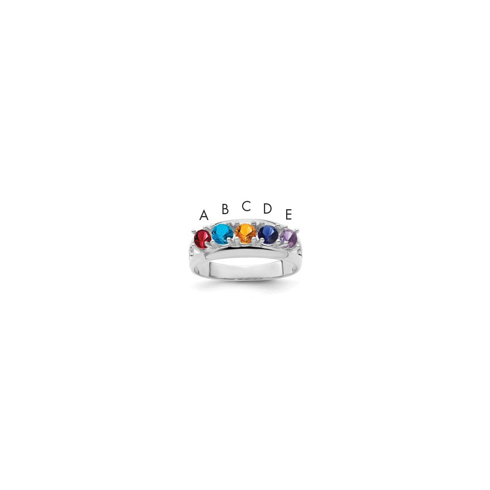 Sterling Silver Rhodium plated Synthetic 5 Stone Mother's Ring