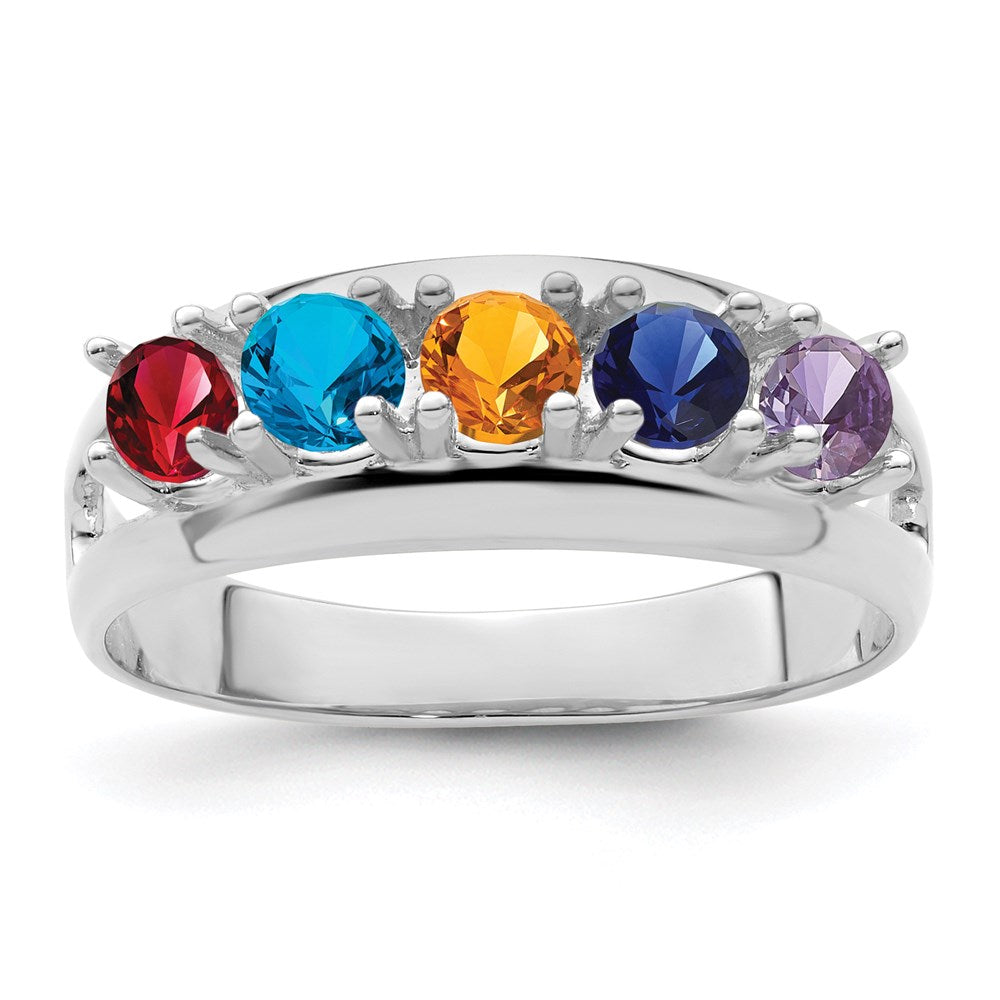 Sterling Silver Rhodium plated Synthetic 5 Stone Mother's Ring