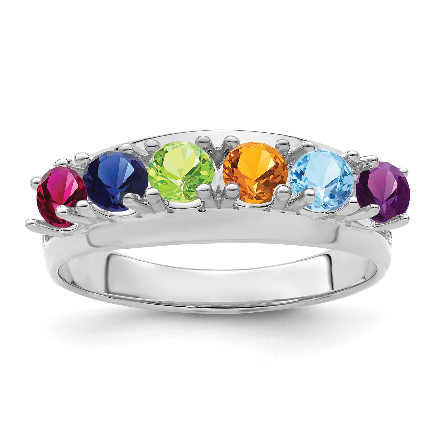 Sterling Silver Rhodium plated Synthetic 6 Stone Mother's Ring