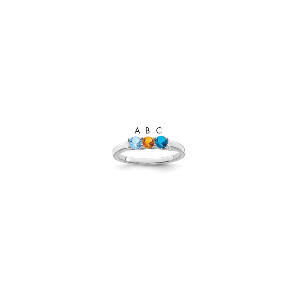 Sterling Silver Rhodium plated Synthetic 3 Stone Mother's Ring