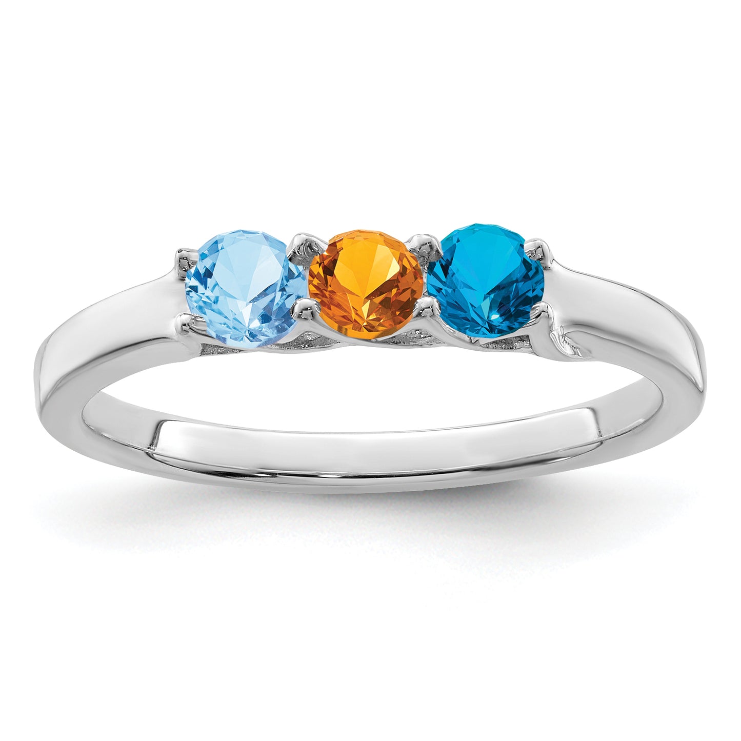 Sterling Silver Rhodium plated Synthetic 3 Stone Mother's Ring