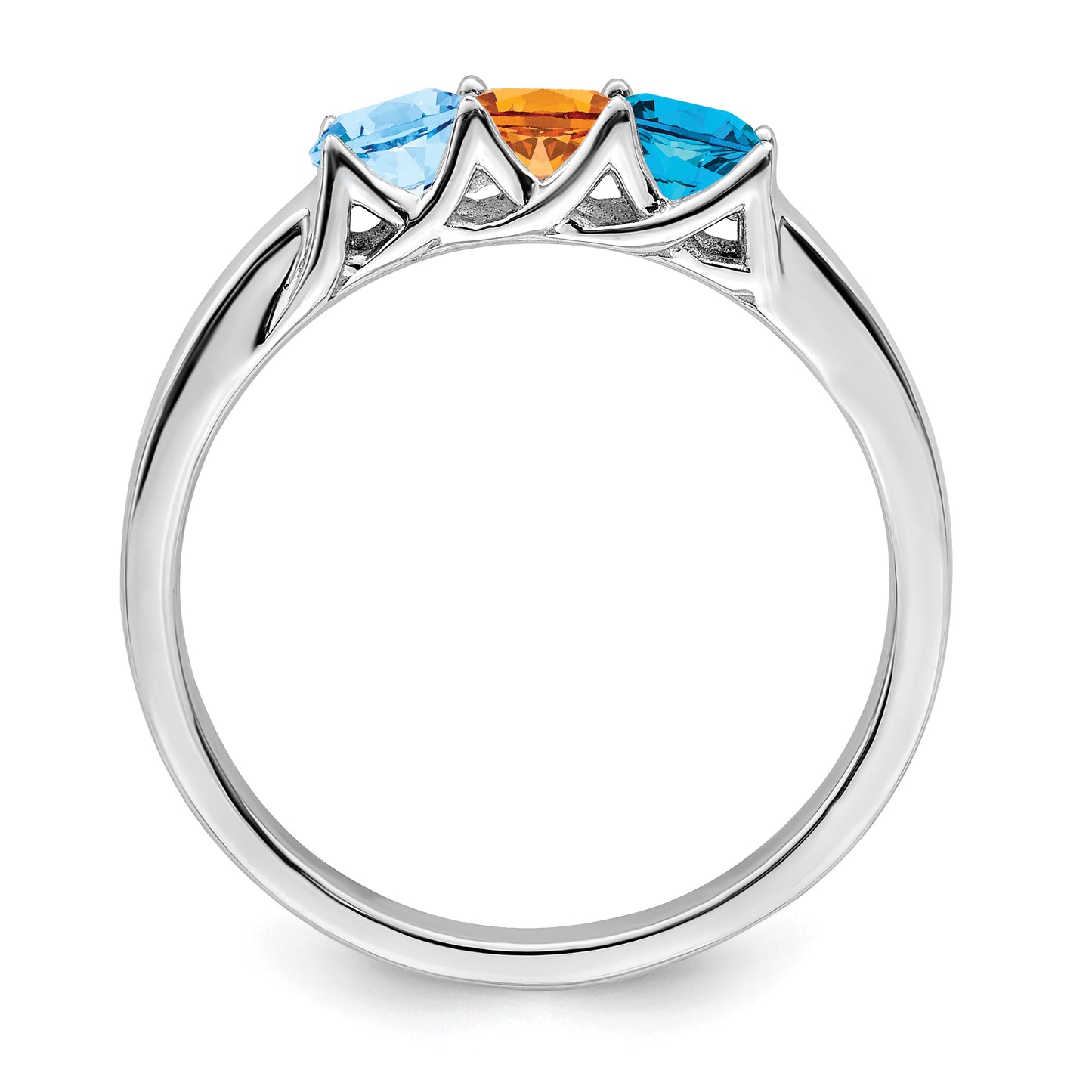 Sterling Silver Rhodium plated Synthetic 3 Stone Mother's Ring