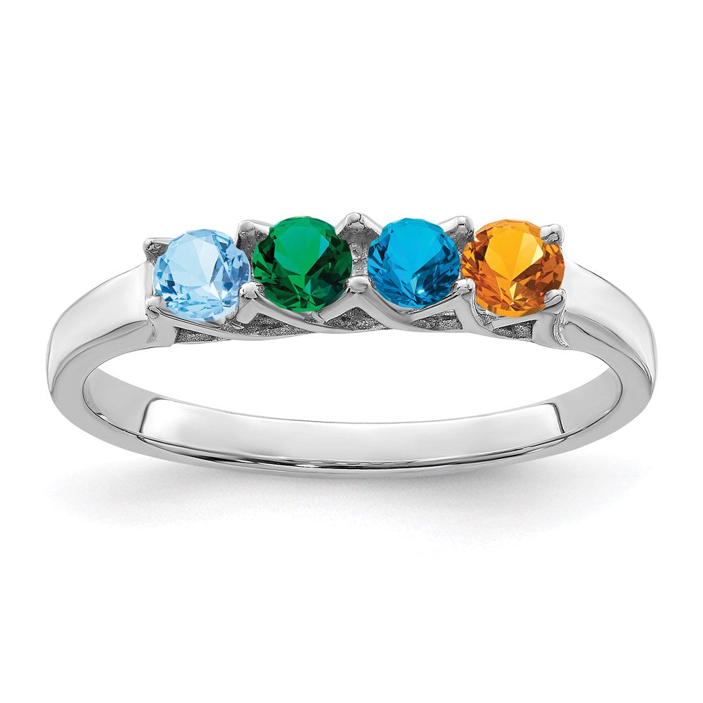 Sterling Silver Rhodium plated Synthetic 4 Stone Mother's Ring