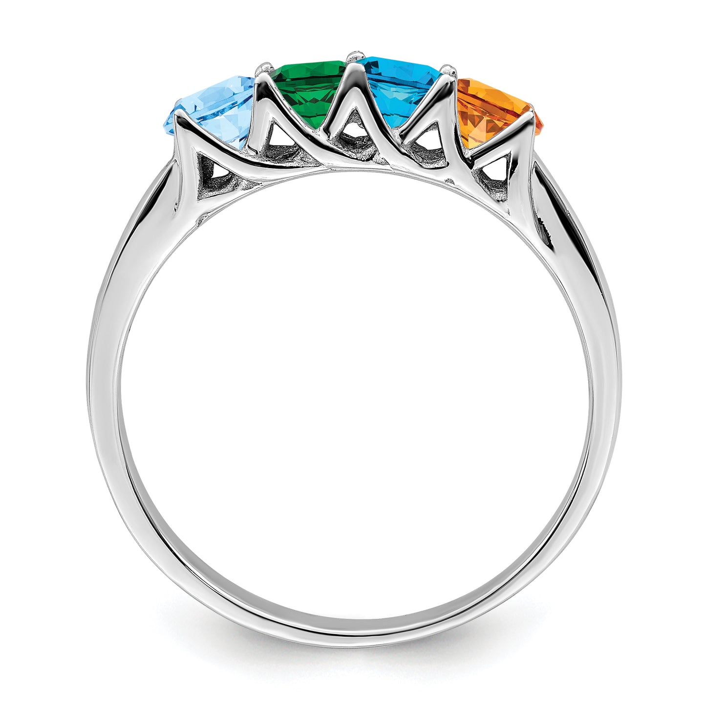 Sterling Silver Rhodium plated Synthetic 4 Stone Mother's Ring