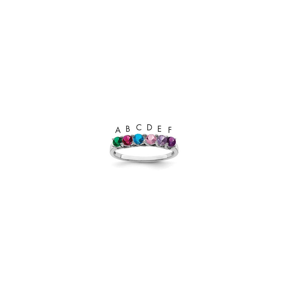 Sterling Silver Rhodium plated Synthetic 6 Stone Mother's Ring