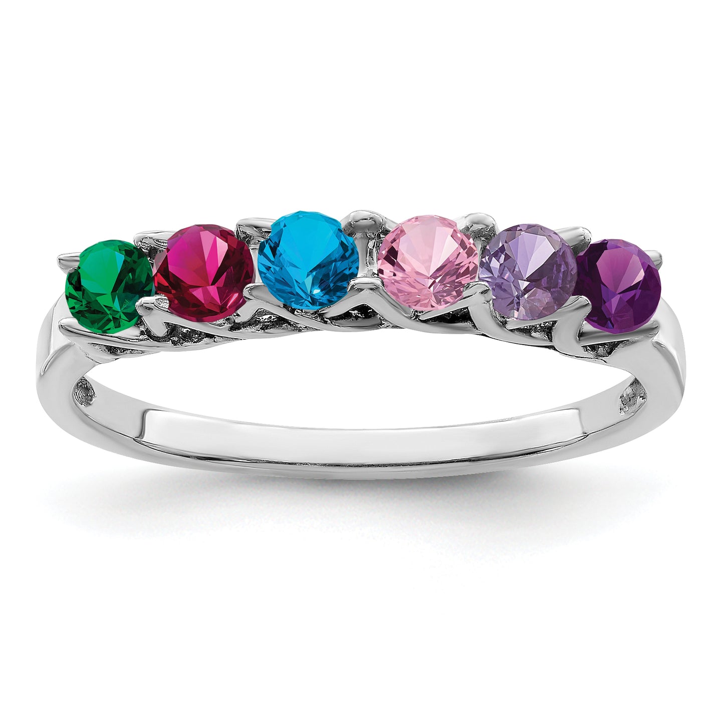 Sterling Silver Rhodium plated Synthetic 6 Stone Mother's Ring
