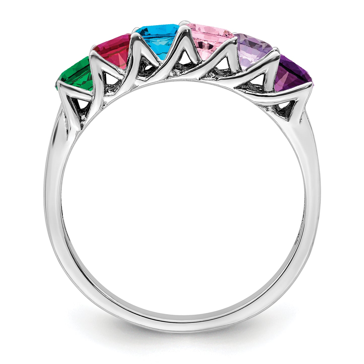 Sterling Silver Rhodium plated Synthetic 6 Stone Mother's Ring
