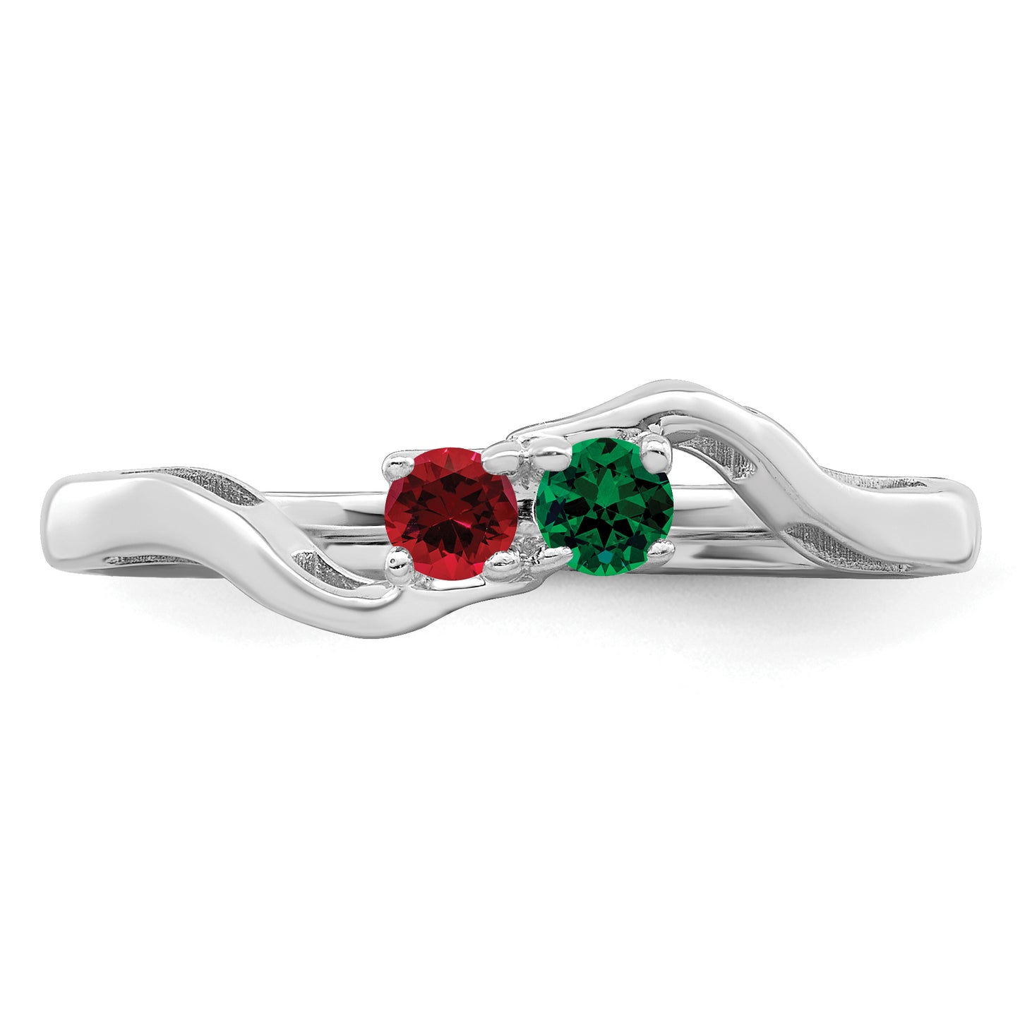 Sterling Silver Rhodium plated Synthetic 2 Stone Mother's Ring