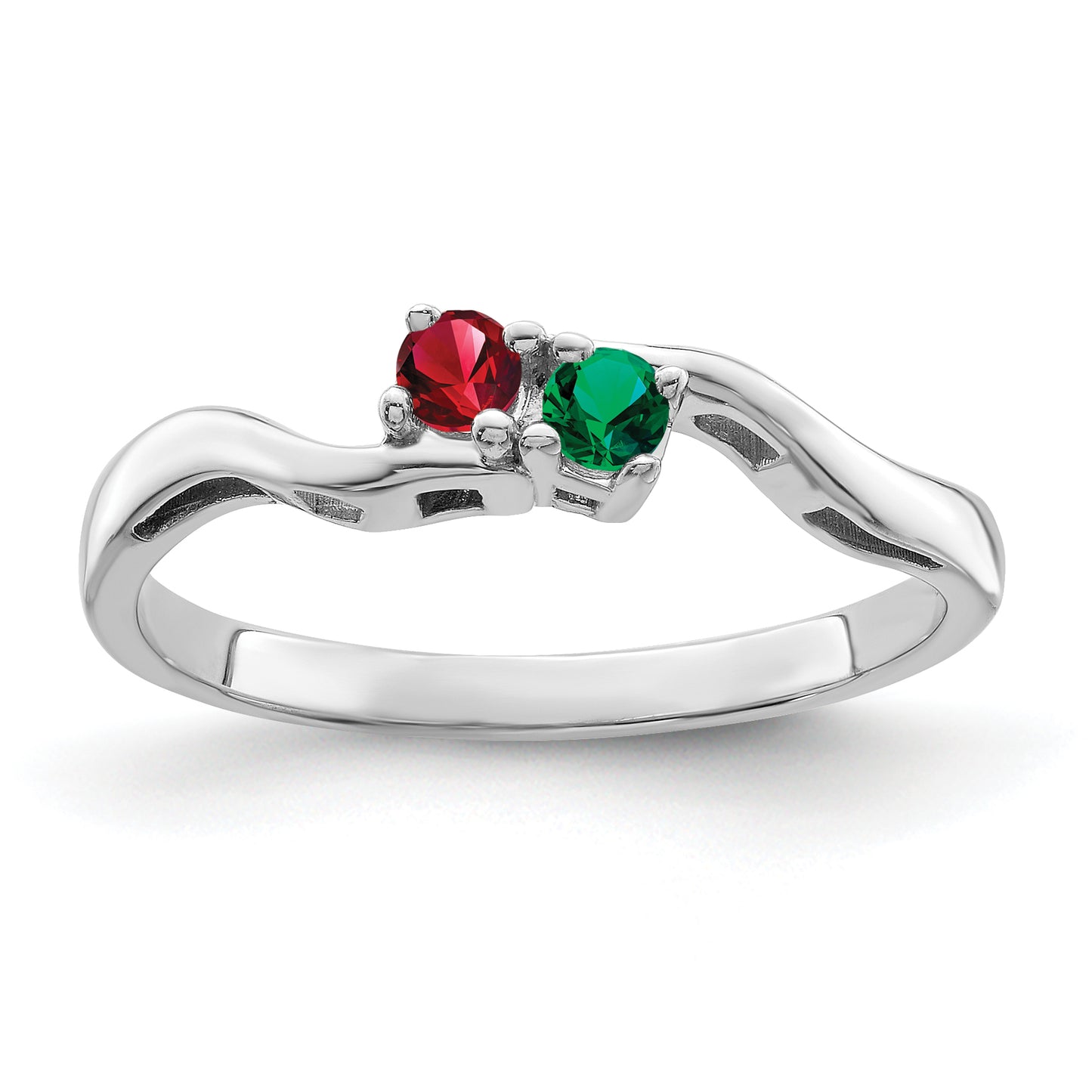 Sterling Silver Rhodium plated Synthetic 2 Stone Mother's Ring