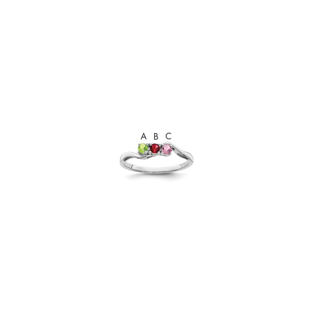 Sterling Silver Rhodium plated Synthetic 3 Stone Mother's Ring