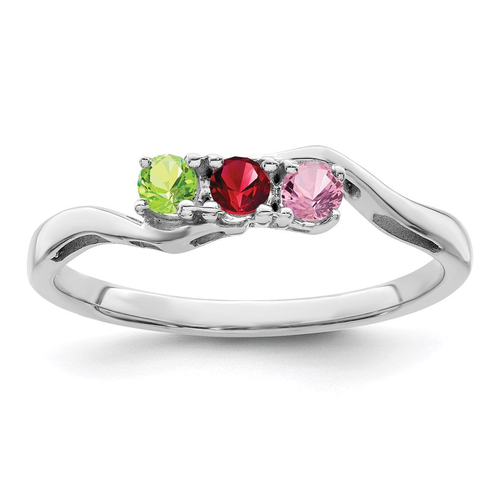 Sterling Silver Rhodium plated Synthetic 3 Stone Mother's Ring