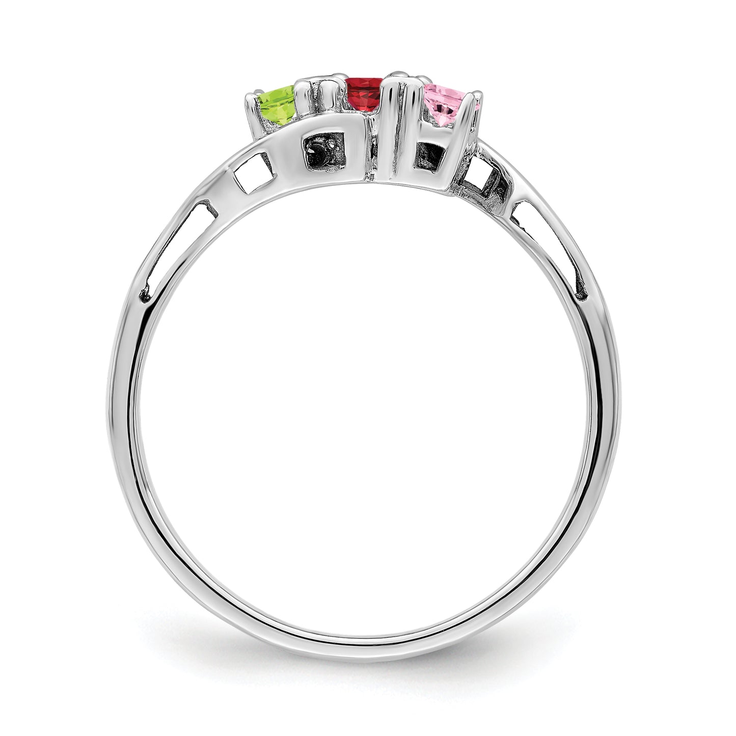 Sterling Silver Rhodium plated Synthetic 3 Stone Mother's Ring