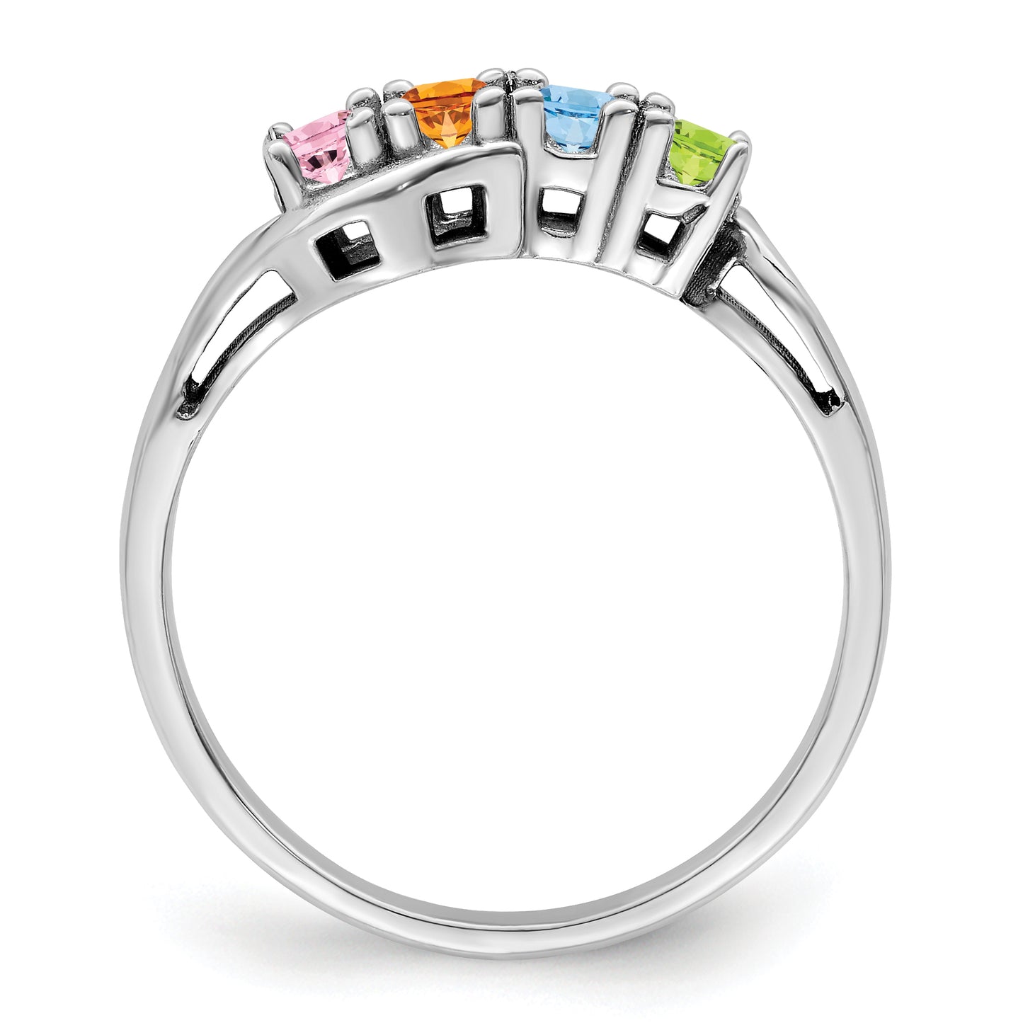 Sterling Silver Rhodium plated Synthetic 4 Stone Mother's Ring