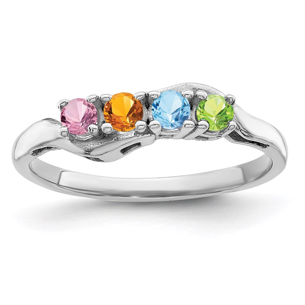 Sterling Silver Rhodium plated Synthetic 4 Stone Mother's Ring