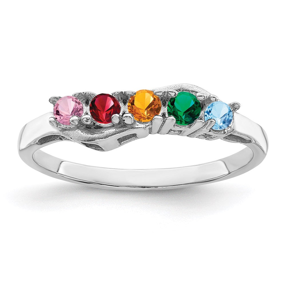 Sterling Silver Rhodium plated Synthetic 5 Stone Mother's Ring
