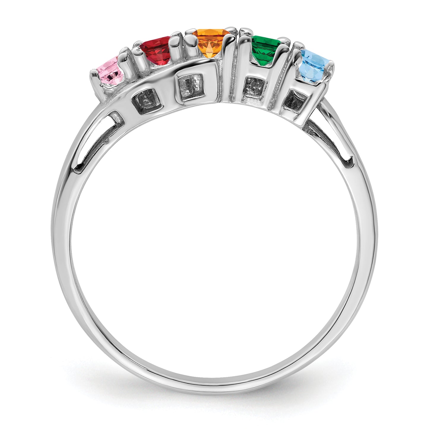 Sterling Silver Rhodium plated Synthetic 5 Stone Mother's Ring