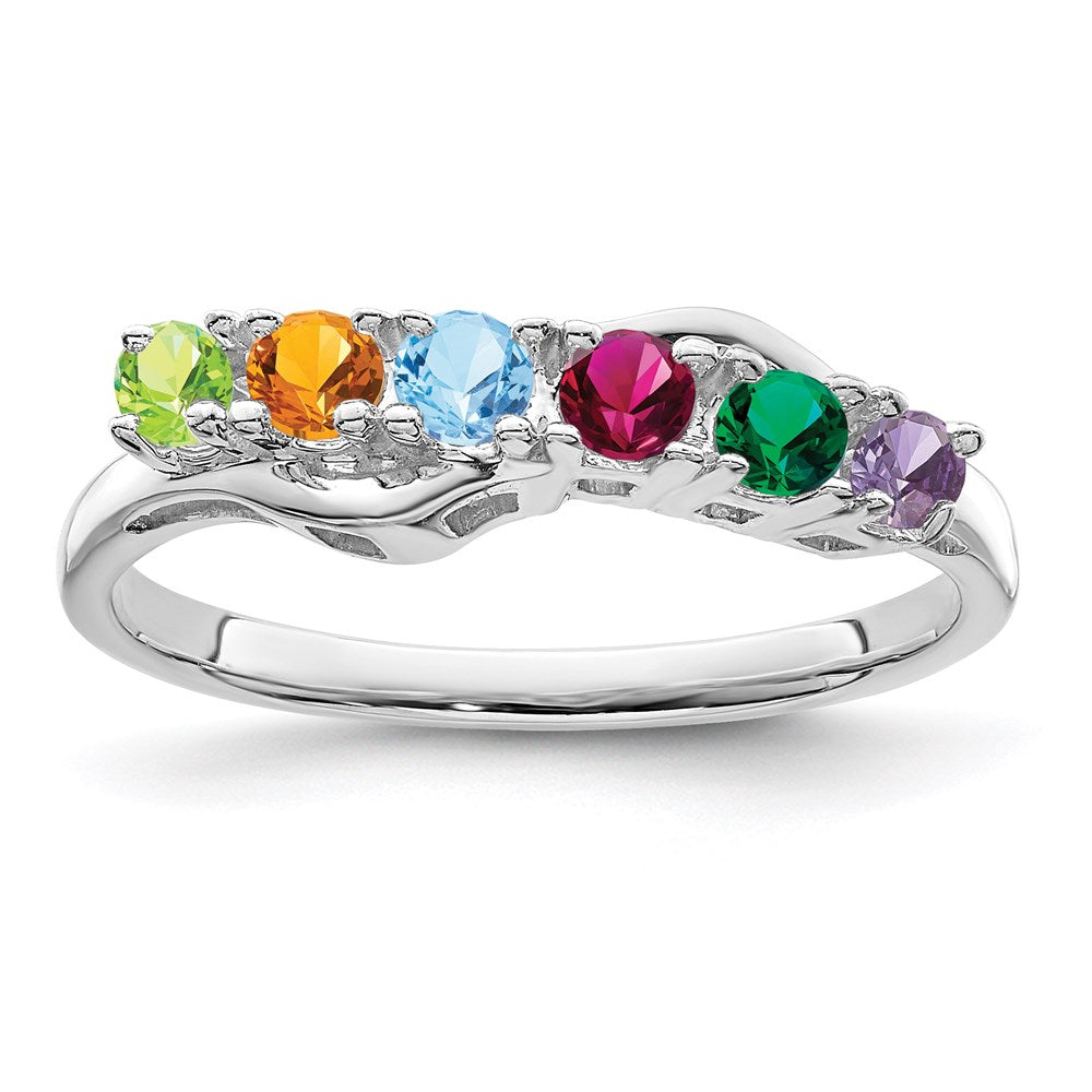 Sterling Silver Rhodium plated Synthetic 6 Stone Mother's Ring