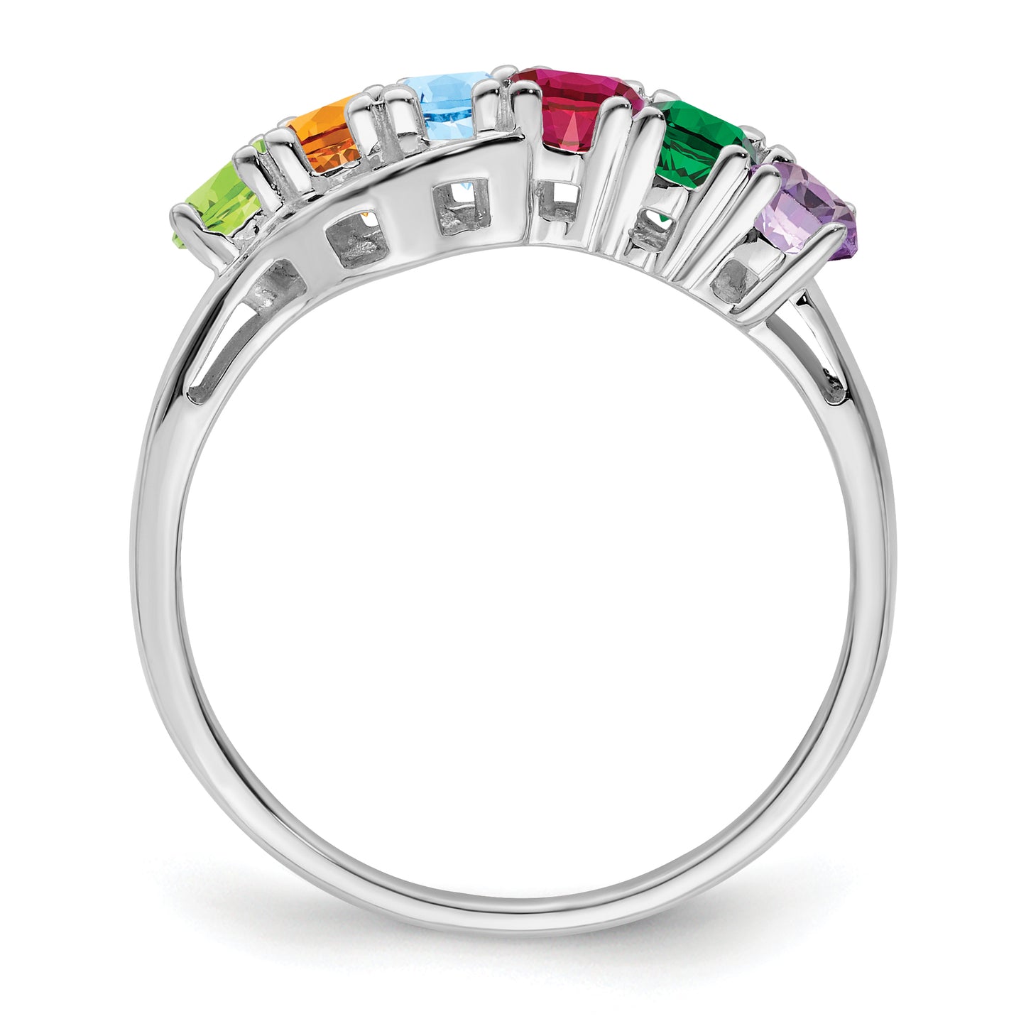 Sterling Silver Rhodium plated Synthetic 6 Stone Mother's Ring