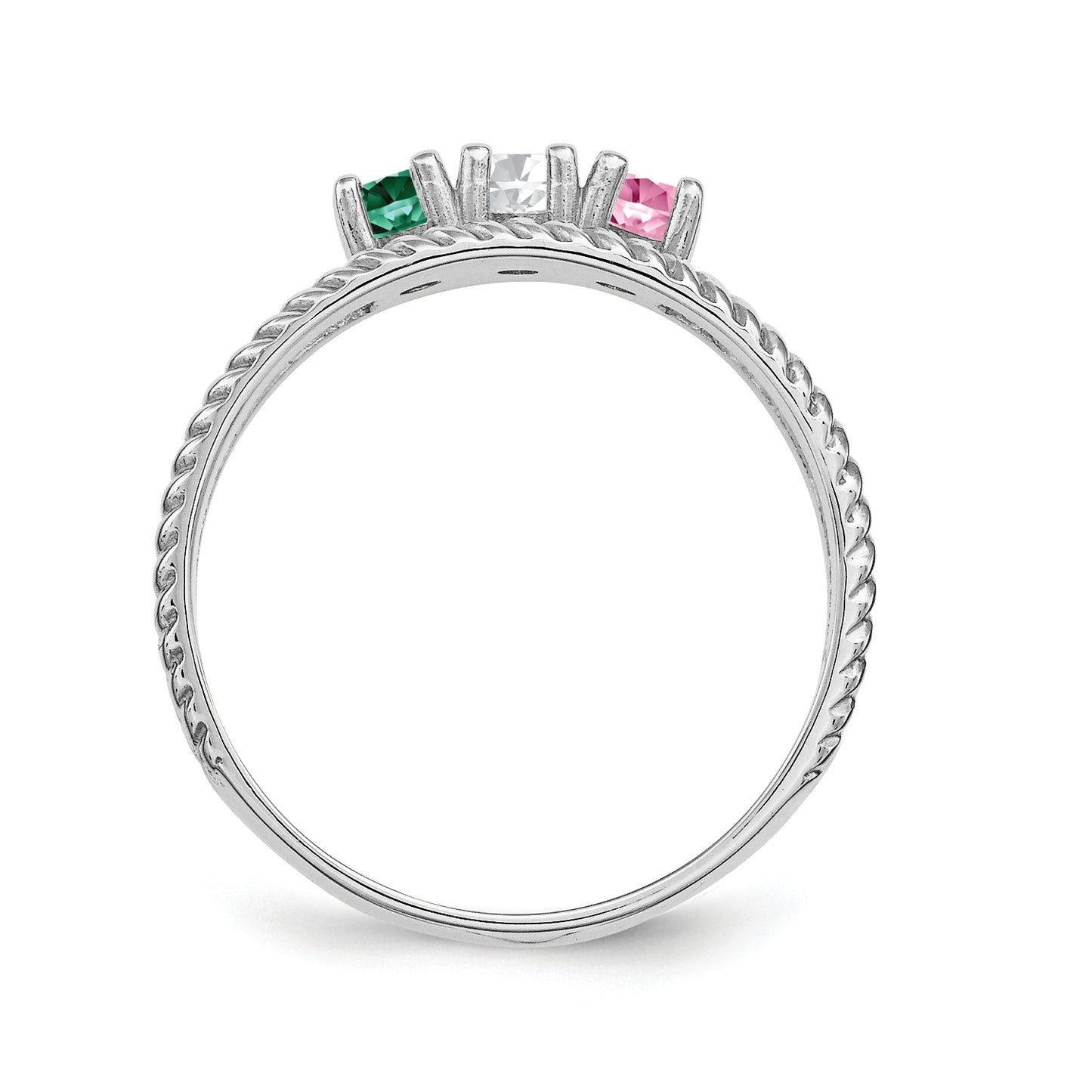 Sterling Silver Rhodium plated Synthetic 3 Stone Mother's Ring
