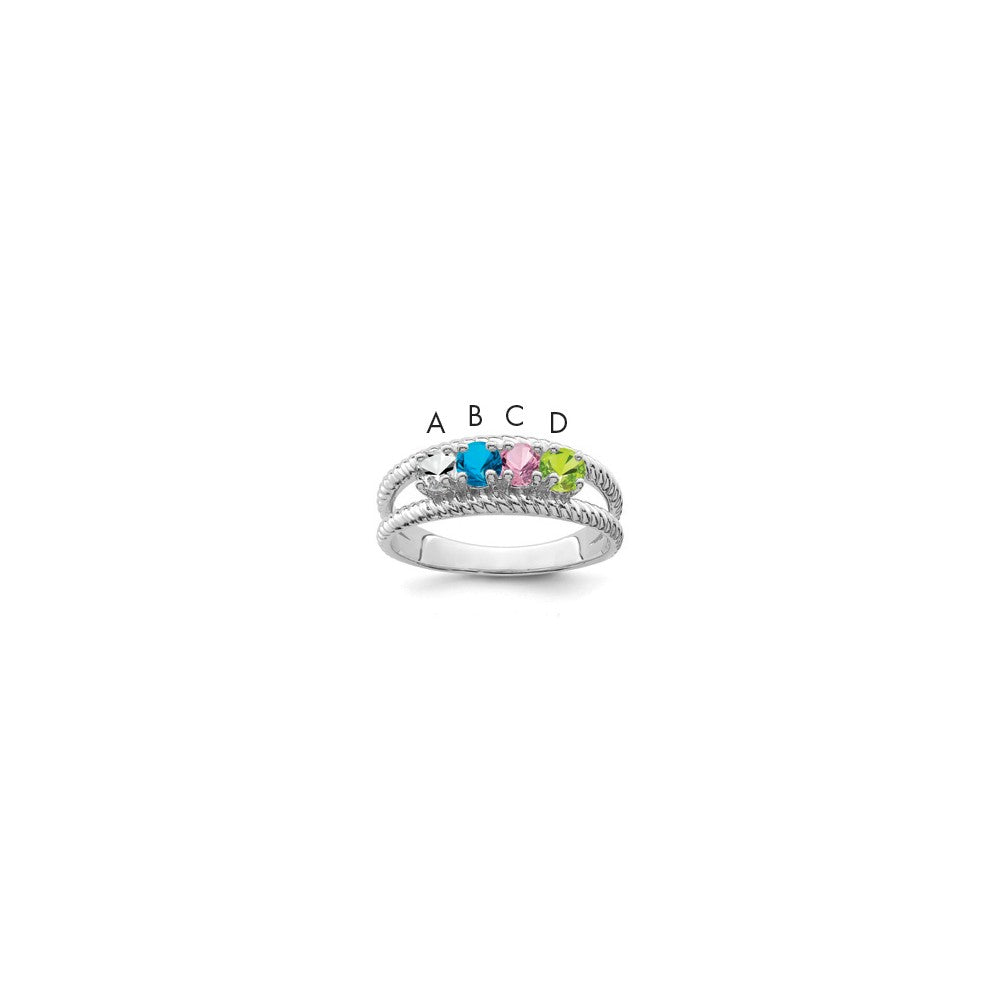 Sterling Silver Rhodium plated Synthetic 4 Stone Mother's Ring
