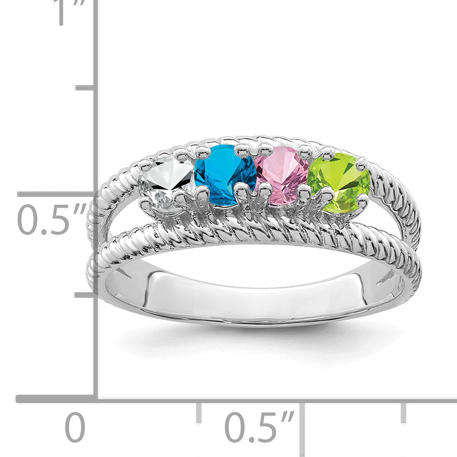 Sterling Silver Rhodium plated Synthetic 4 Stone Mother's Ring