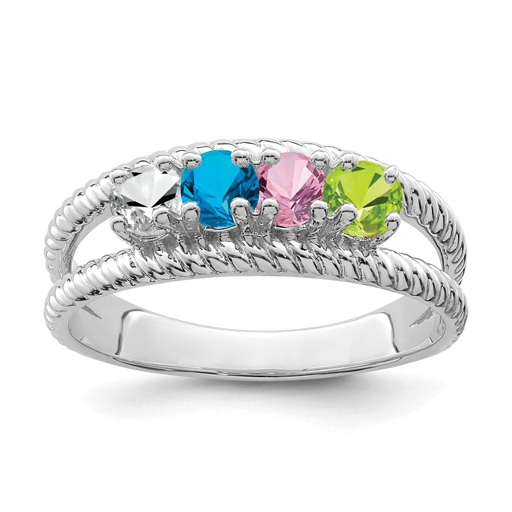 Sterling Silver Rhodium plated Synthetic 4 Stone Mother's Ring