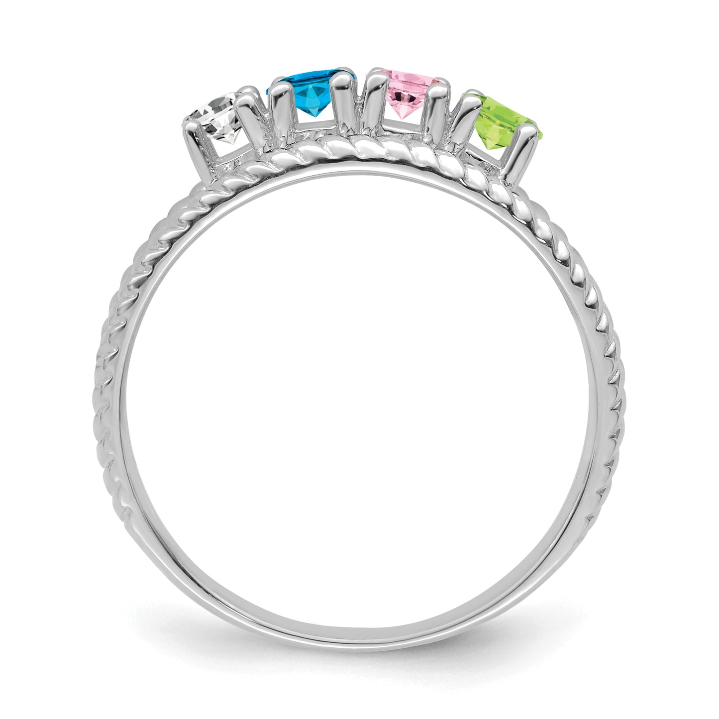 Sterling Silver Rhodium plated Synthetic 4 Stone Mother's Ring