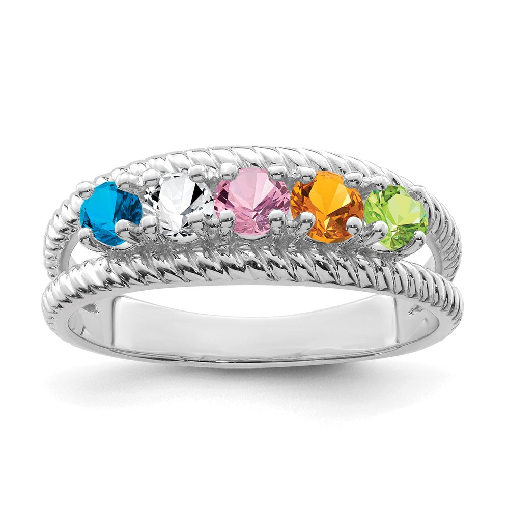 Sterling Silver Rhodium plated Synthetic 5 Stone Mother's Ring
