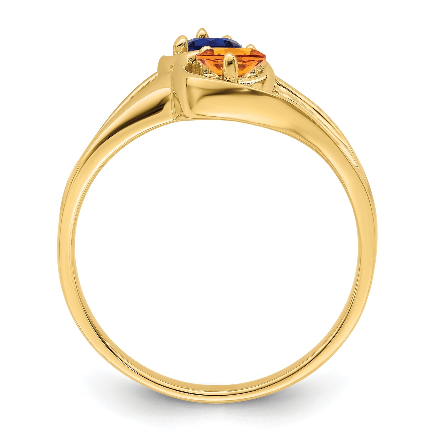10K Yellow Gold Synthetic Family Jewelry Ring, 2 Stone