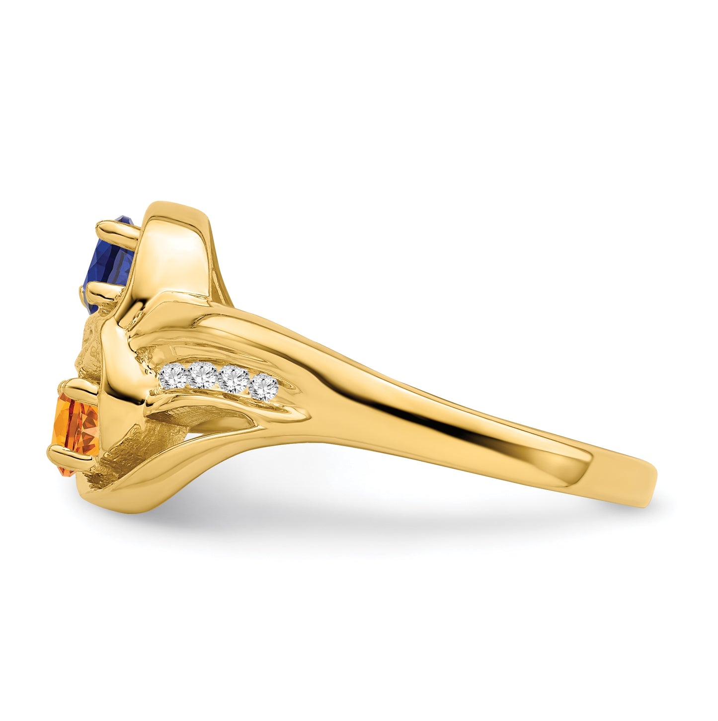 10K Yellow Gold Synthetic Family Jewelry Ring, 2 Stone