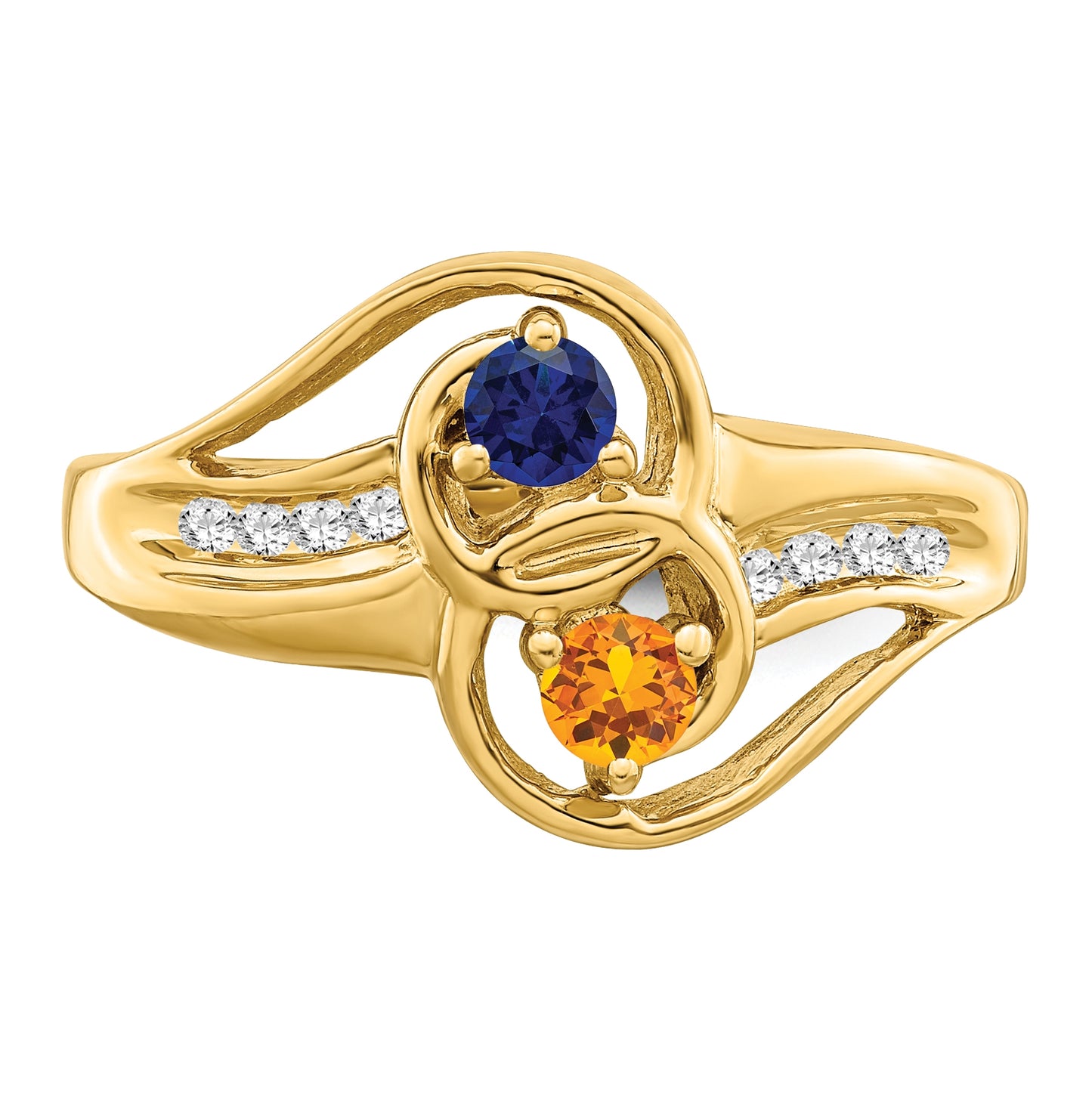 10K Yellow Gold Synthetic Family Jewelry Ring, 2 Stone