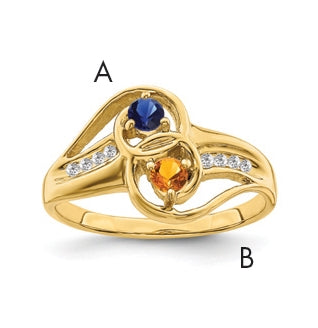 10K Yellow Gold Synthetic Family Jewelry Ring, 2 Stone