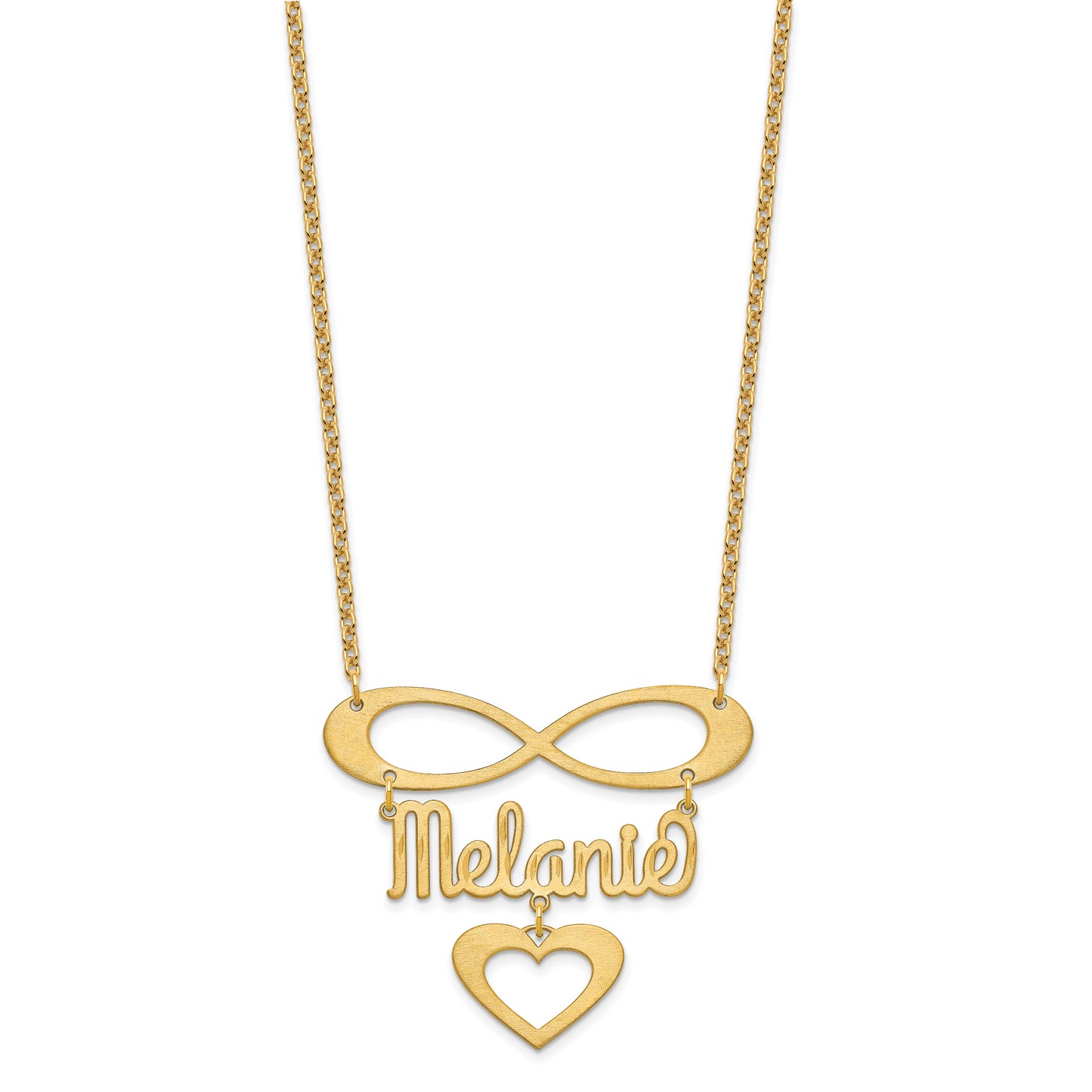 Sterling Silver Gold plated Brushed Infinity with Name and Heart Necklace