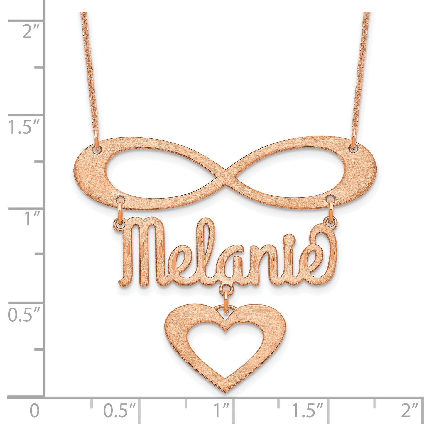 14K Rose Gold Brushed Infinity with Name and Heart Necklace