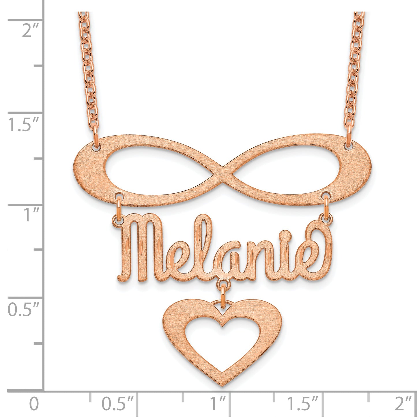 Sterling Silver Rose Gold plated Brushed Infinity with Name and Heart Necklace
