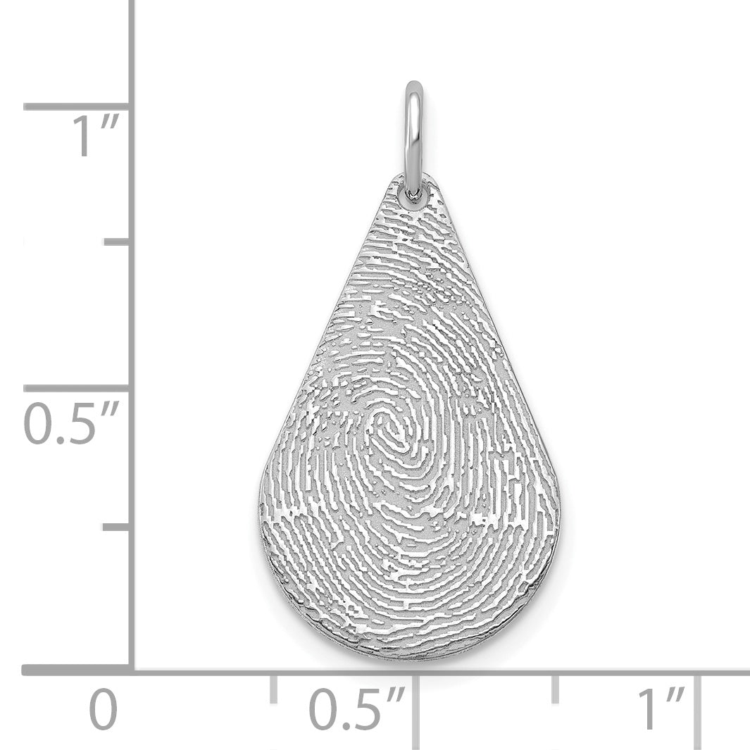 10K White Gold Tear Drop Fingerprint Charm