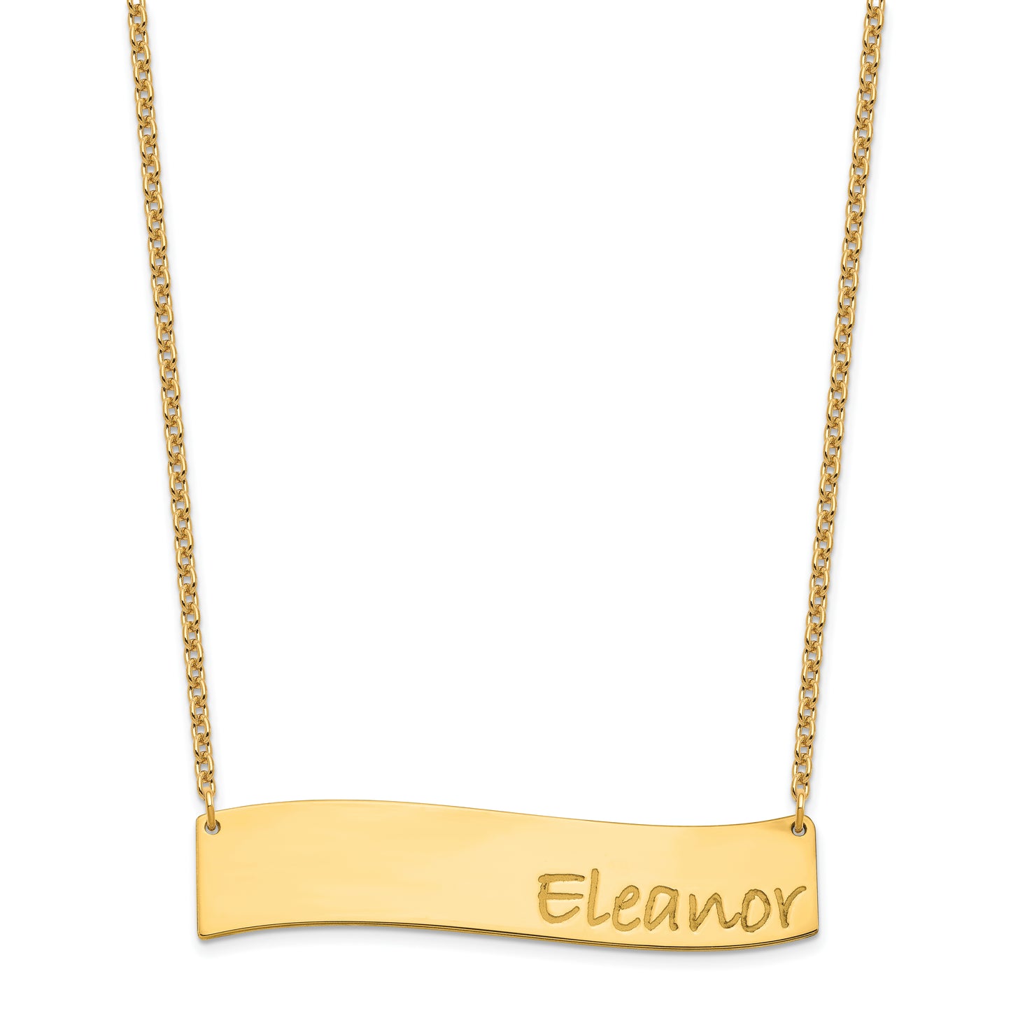Sterling Silver Gold plated Large Polished Curved Bar Necklace