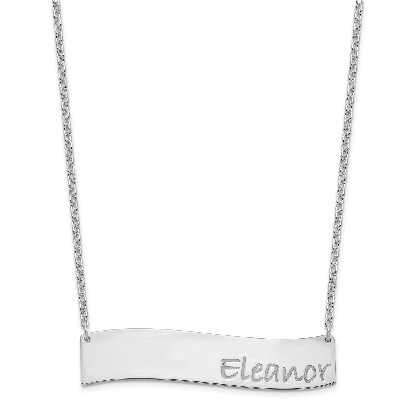Sterling Silver Rhodium plated Large Polished Curved Bar Necklace