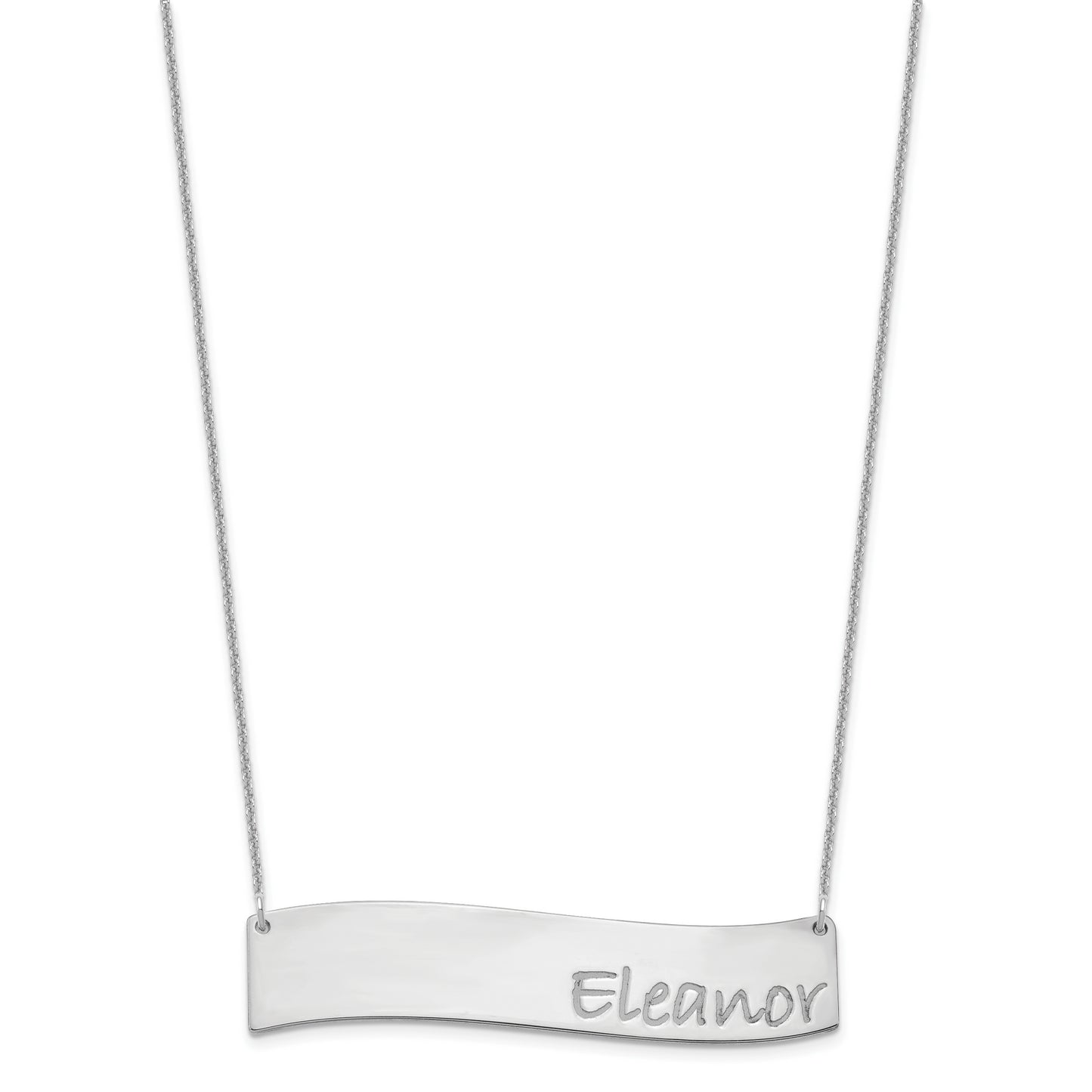 14K White Gold Large Polished Curved Bar Necklace