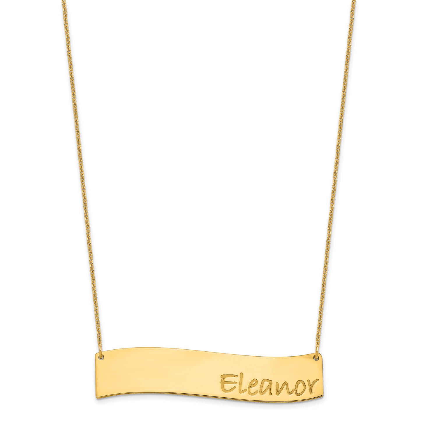14K Yellow Gold Large Polished Curved Bar Necklace