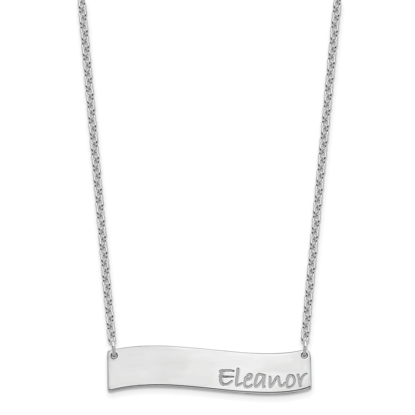 Sterling Silver Rhodium plated Medium Polished Curved Bar Necklace