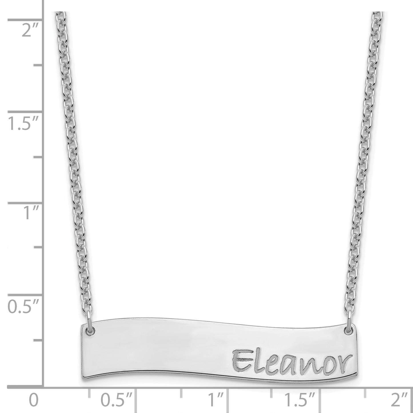 Sterling Silver Rhodium plated Medium Polished Curved Bar Necklace